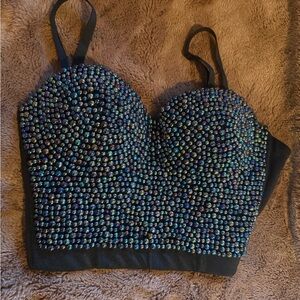 Chic Beaded Black Crop Top